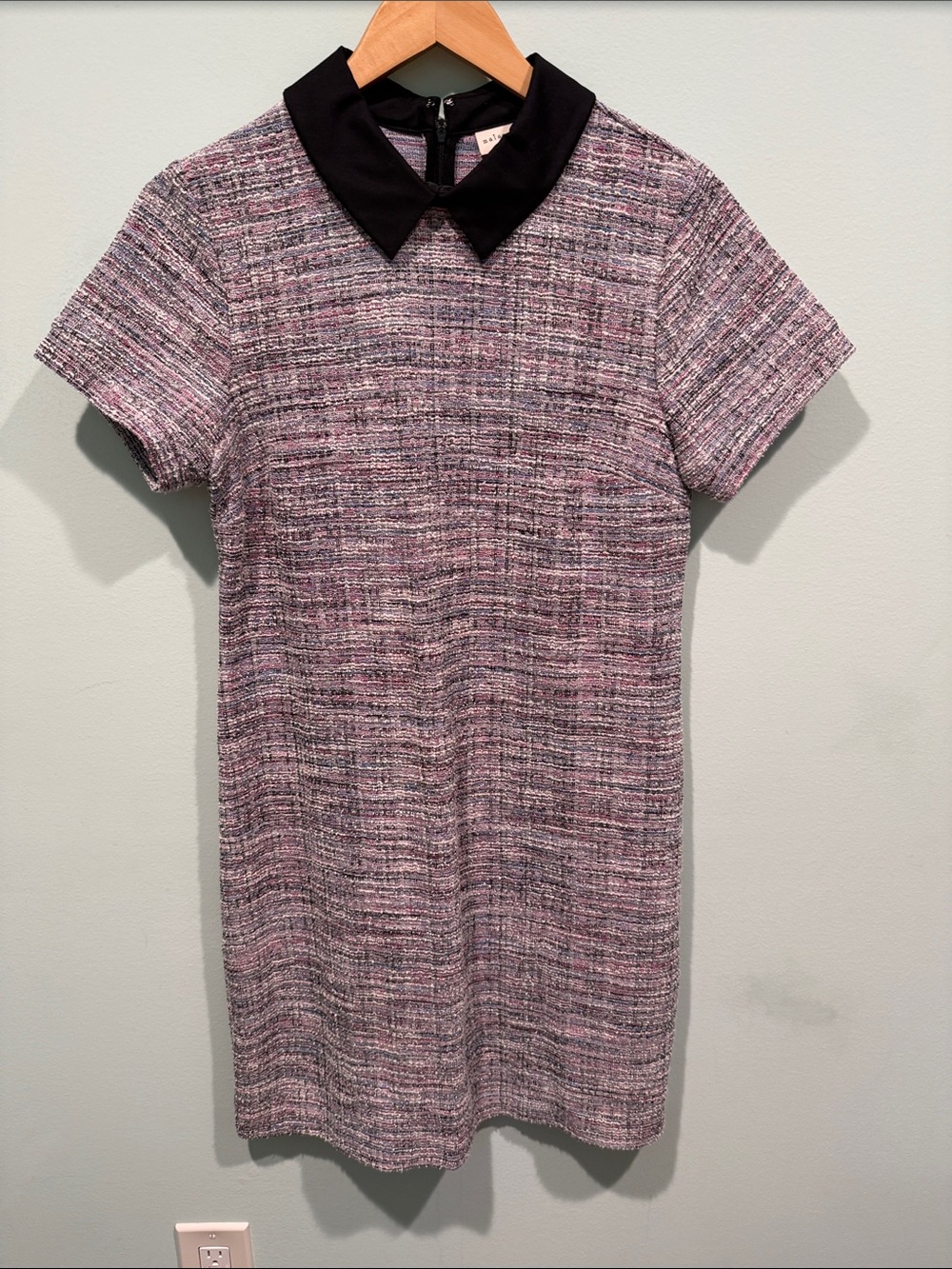 Maison Jules Purple-Pink Tweed Shift Dress with Black Collar